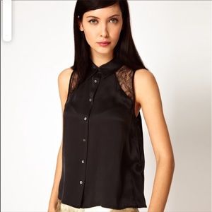 Equipment 100% Silk Sleeveless Blouse w Lace - Small